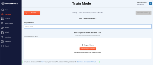 PredictNow.ai's train mode interface with option to add Alpaca PNL.